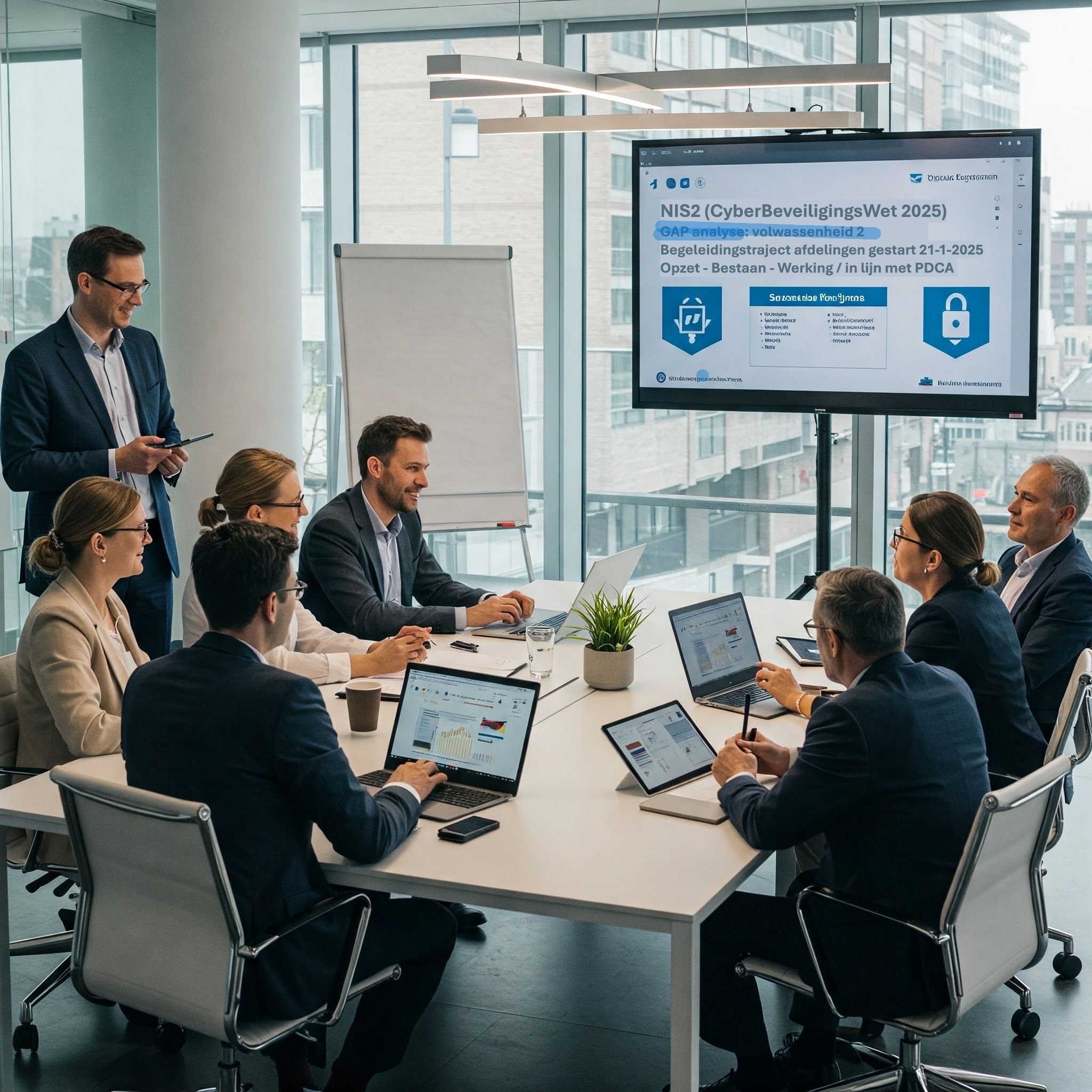 Team in overleg over NIS2/CBW Compliance bij CISO Ally